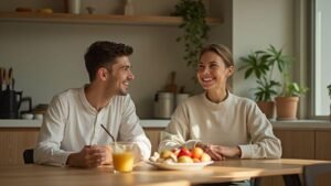 Rotina matinal saudável em casa para casal com agenda apertada